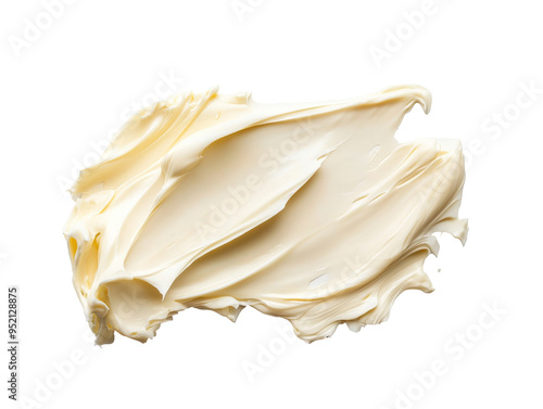 Creamy texture of butter spread on a clean white surface, transparent