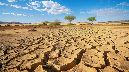 The picture of drought disaster, desertification of the land and climate change, lack of rainfall, drought and global warming.