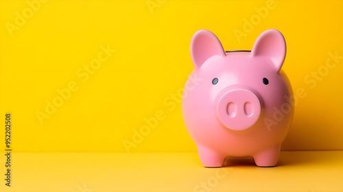 A cute pink piggy bank against a vibrant yellow background, symbolizing saving, finance, and budgeting concepts.