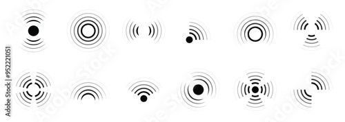  Set of signal icons Sonar or radar sound waves Radio waves Collection of different signal symbols