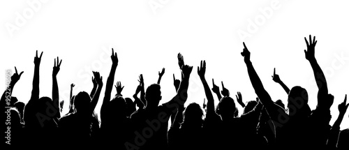 A transparent background image featuring a lively concert crowd with raised hands, capturing the energy and excitement of a live music event.