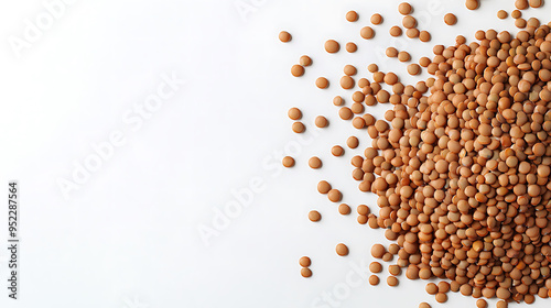 Kitchen scene featuring lentils Lens culinaris with writing space for a recipe on a white background