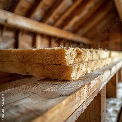 Roof structure of wood wool close up view generated.Ai