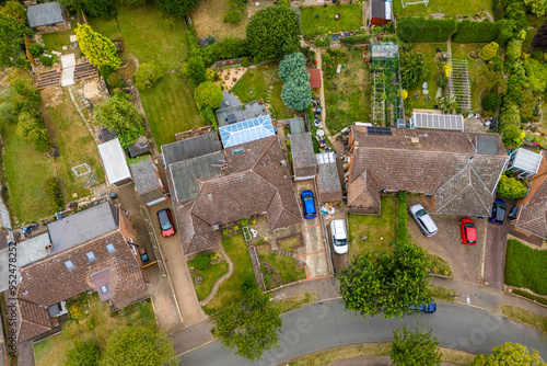 Aerial drone shot over the town of Bishops Stortford in England