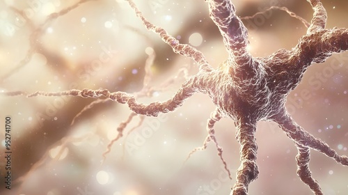 A close-up view of a neuron synapse showcasing the intricate connections between neurons with a soft-focus background