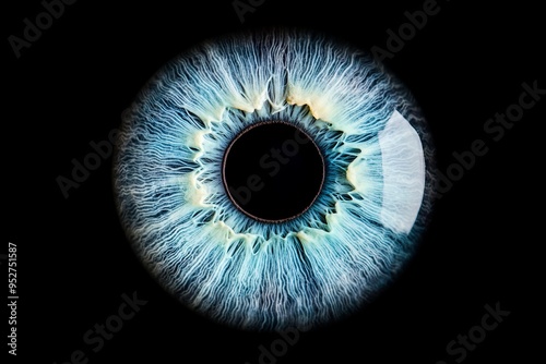 An isolated black background shows the pupil of a human eye