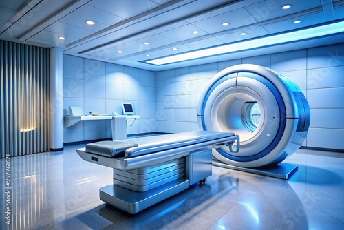 Cutting-edge medical imaging technology featuring a high-resolution magnetic resonance imaging (MRI) machine with sleek design and advanced monitoring systems in a modern hospital setting.