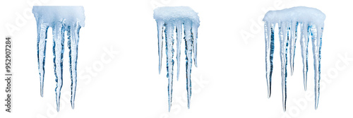 Icicles with Snow Isolated on Transparent Background