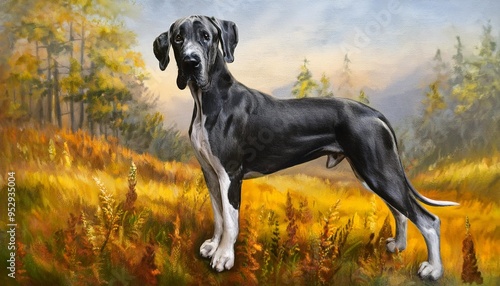 horizontal oil painting of a great dane generative ai