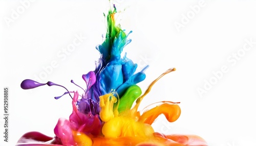 liquid fluently colorful color splash in rainbow colors acrylic paint isolated on white background