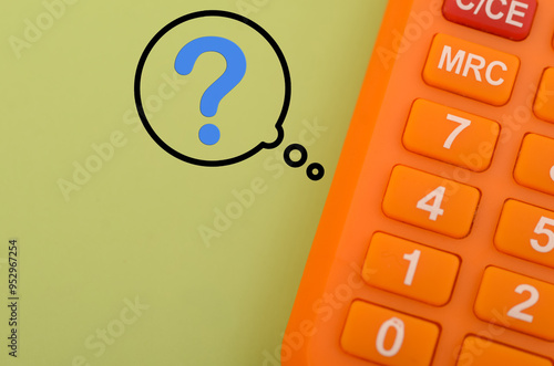 a calculator juxtaposed with a question mark, symbolizing the uncertainty and confusion often associated with complex calculations or problem-solving.