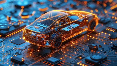 Car on a Motherboard Representing the Future of Automotive