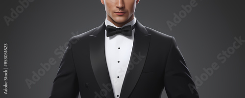 realistic illustration of a man wearing a Tuxedo suit