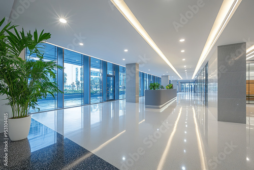 Energy-efficient LED lighting in a modern office building