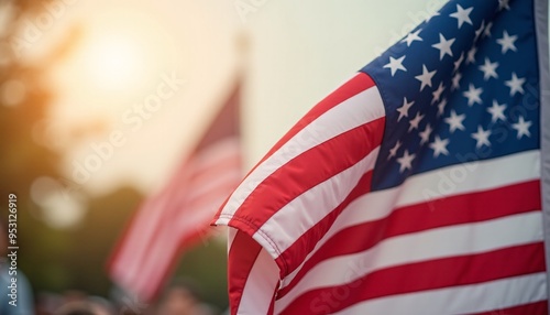 American flag waving gently as the backdrop for a Labor Day celebration.