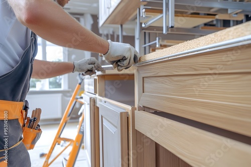 Carpenter Installs Custom Cabinets in Modern Kitchen with Natural Lighting