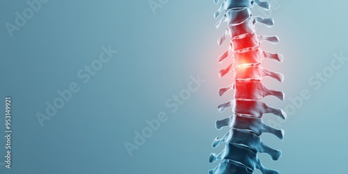 X-ray illustration of the spine showing spinal stenosis with nerve pain and compression, highlighting detailed anatomy for medical study.