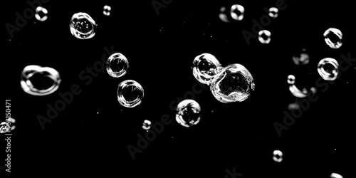 Abstract Bubbles on Black Background: A captivating abstract image of air bubbles floating in a dark abyss, evoking a sense of weightlessness and mystery. The ethereal glow of the bubbles against .