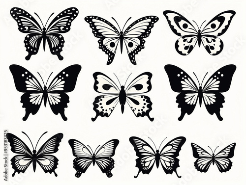 Butterflies silhouette set.