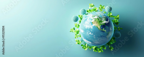 A vibrant depiction of Earth surrounded by green foliage, symbolizing nature, growth, and environmental awareness.