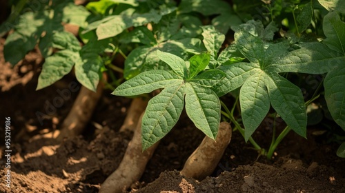 Gambia tuberous root veggie close-up in sandy soil.