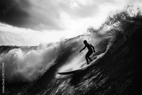 Surfer riding a big wave in the ocean