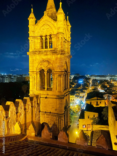 Particular steeple after the 1850 renovation in Arab style. Palermo Cathedral complex, Sicily, Italy.