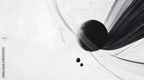 Abstract Black and White Ink Illustration with Planets and Lines