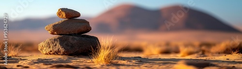 Desert oasis with an inexplicable stone monolith, surrounded by sparse vegetation, nature, mysterious landmark