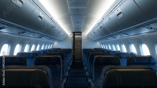 The cabin of a commercial airline aircraft encompasses the interior space designed for passenger accommodation.