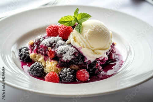 Delicious Berry Cobbler with Ice Cream