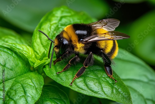 Bumblebees, in a herb garden, among fragrant leaves contribute to the health and growth of culinary plants