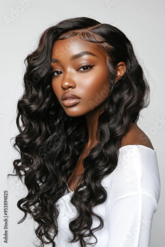 Hair Extensions Loose Wave. Black Woman with Beautiful Curly Human Hair