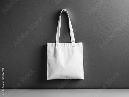 Minimalist Tatami A White Tote Bag Against a Textured Grey Wall a Simple Composition with Blank Canvas for Design Tote bag