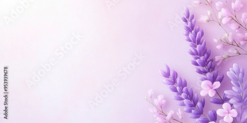 A meticulous watercolour painting with pure white background and lavender flowers. Soft brushstrokes are used to delicately describe the tiny purple blooms. Make a copy of the space