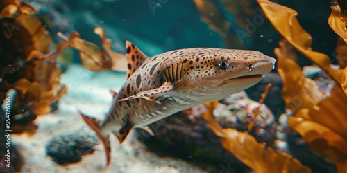 Detailed view of an epaulette shark underwater