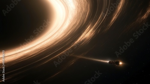 Spaghettification of a Spacecraft by a Black Hole: A Dramatic Depiction of a Spacecraft Being Elongated and Stretched as It Approaches a Black Hole's Event Horizon. 