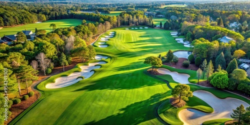 Aerial view of the iconic Masters Augusta National Golf Course, Augusta, Georgia, green, fairway, course, golf