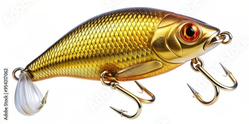 Realistic of a gold crank bait fishing lure to attract predators, fishing, bait, wobbler, crankbait, gold, predator, fish