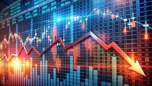 Financial market crash with graphs showing falling interest rates and economic decline