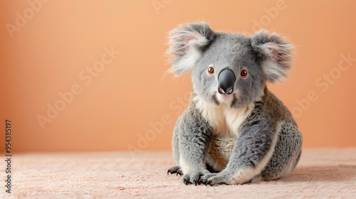 Stuffed koala joey isolated on amber and peach background