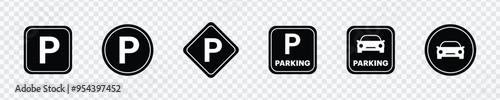 Car Parking Signs and Traffic Icons Isolated on White Background