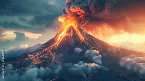 Volcanic Eruption: An explosive event where magma, ash, and gases erupt from a volcano, causing harmful pyroclastic flows, ashfall, and potential climate impacts. 