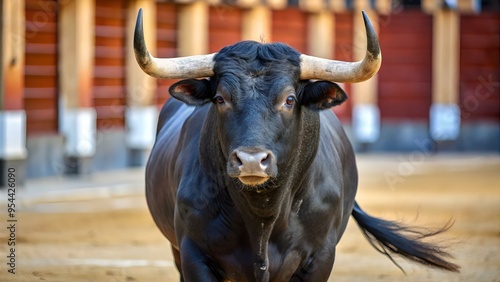 toro negro español con grandes cuernos