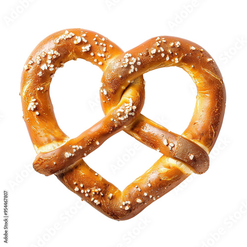 A heart-shaped pretzel toped with sesame seeds, isolated on white background.