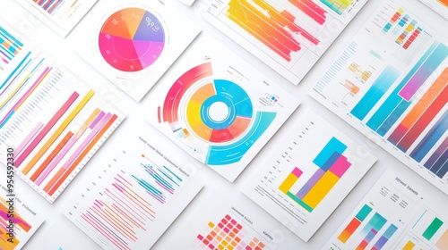 Vibrant Business Analytics Visualization, an engaging collection of colorful charts and graphs set against a neutral backdrop, showcasing data insights and trends for informed decision-making.