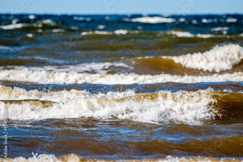 Latvia Rigas Gulf Jurmala coast waves front view