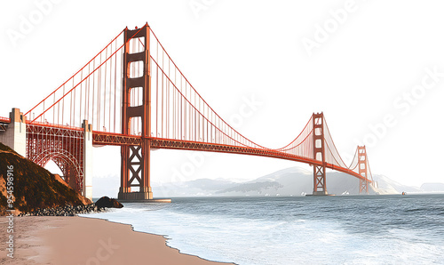 Golden Gate Bridge png watercolor illustration, San Francisco's architecture, transparent background