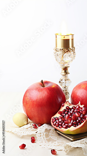 Still Life with Apples, Pomegranate, and Candle for Rosh Hashanah