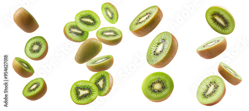 Isolated falling kiwi on white background